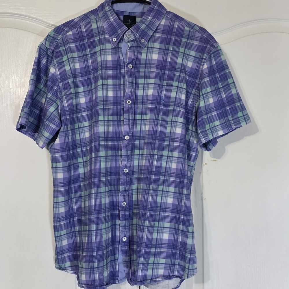 Tailorbyrd Shirt Mens XL Blue Green Plaid Button Down Short Sleeve Cotton Casual - Picture 2 of 6